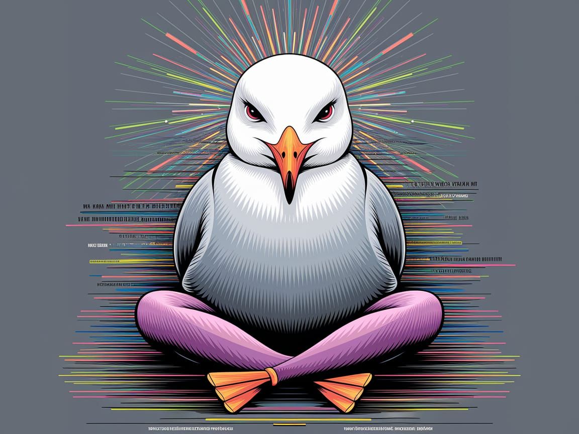 Meditating Seagull in Geometric Abstract Style
