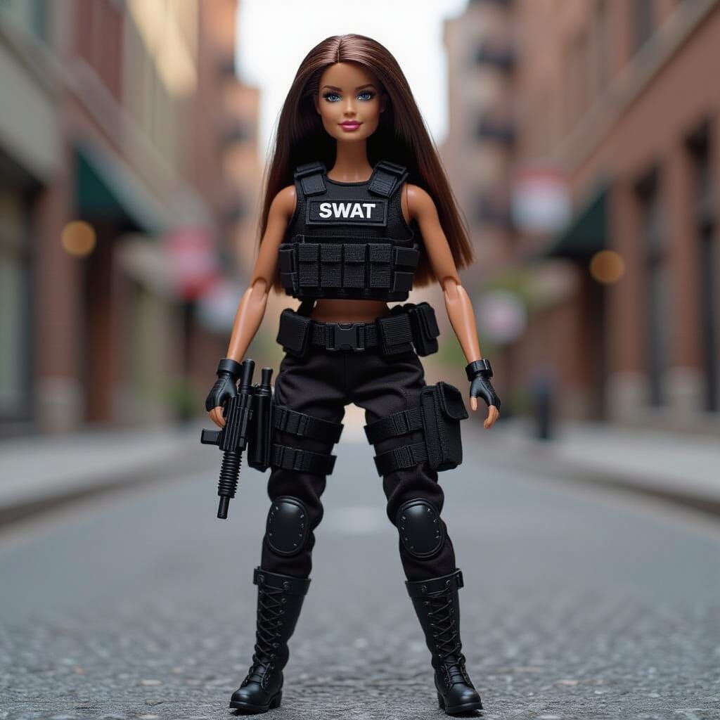 Barbie Doll as SWAT Officer in Hyperrealistic Photo