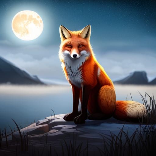 Thoughtful Fox Gazing at Moon, 3D Render