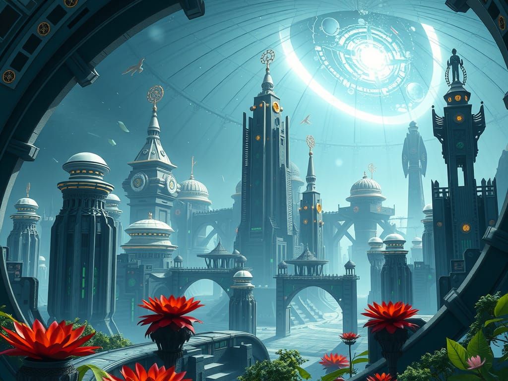 Futuristic City in Dome on Alien World: Anime Key Visual