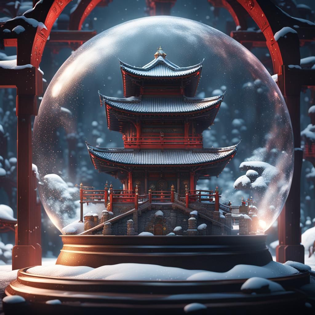 Katana in Snowglobe: Detailed Fantasy Art