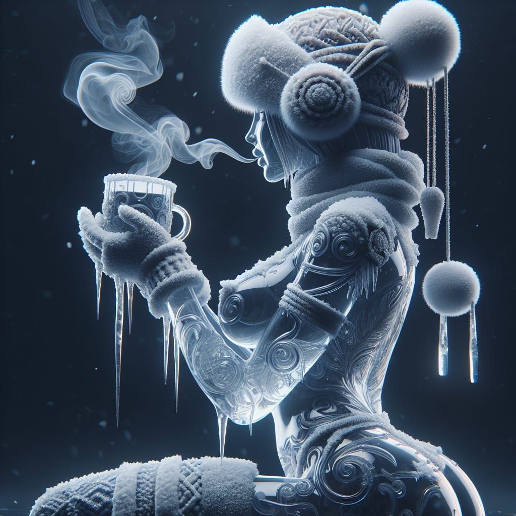 Crystal Clear Ice Sculpture of a Native Woman in Winter Atti...