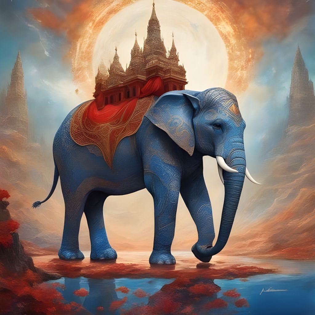 Porcelain Mosaic Elephant in Splash Art Style