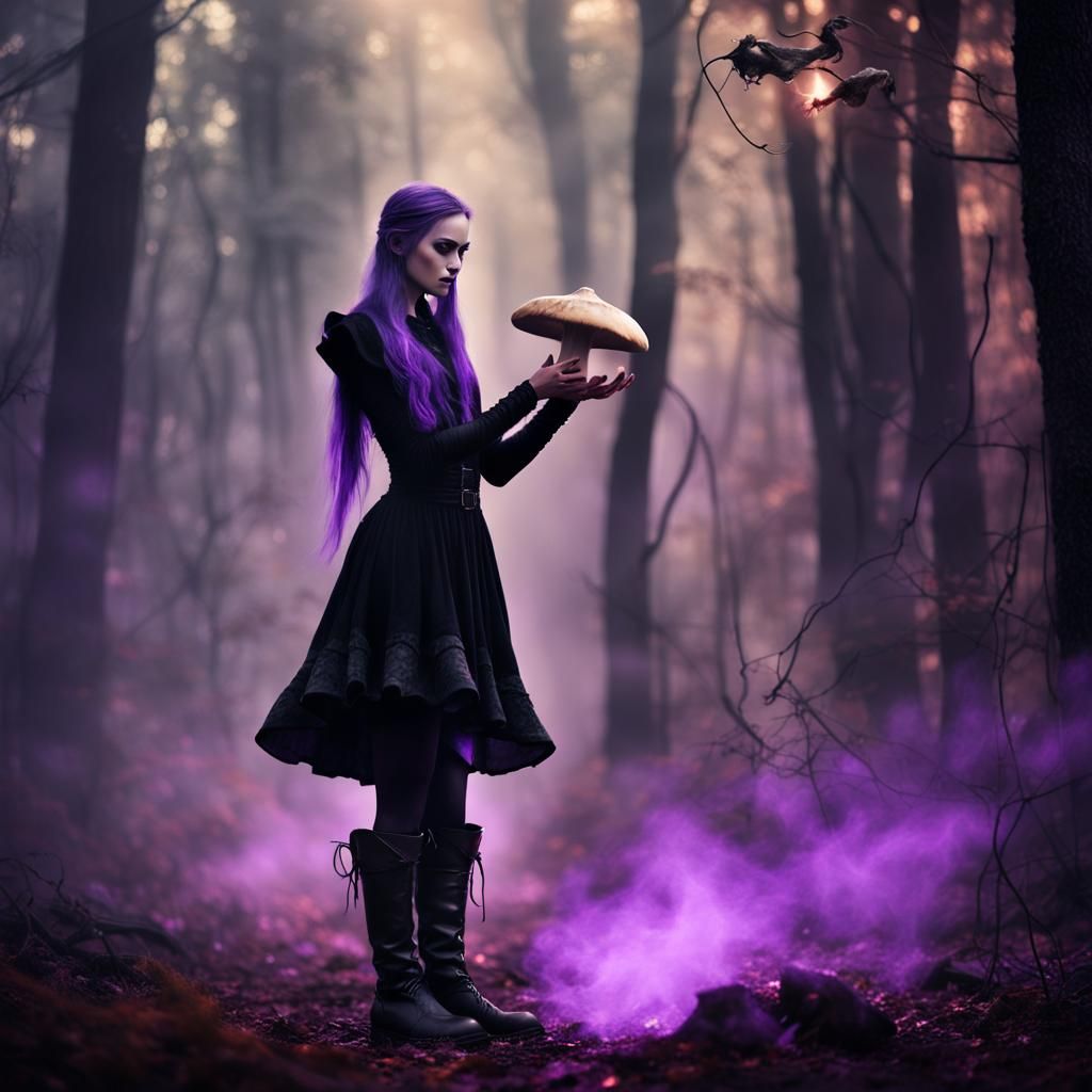 Enchanted Elf Witch Casting Spell in Forest