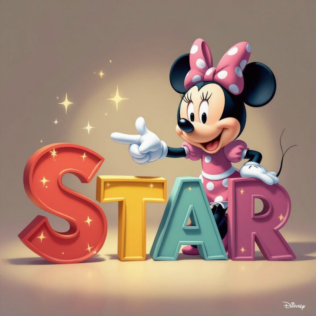 Minnie Mouse Points to "Star" in Classic Disney Style