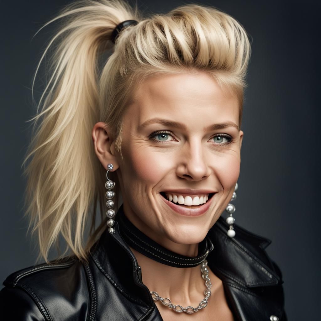 Blonde Woman Portrait with Extreme Hairstyle and Bokeh