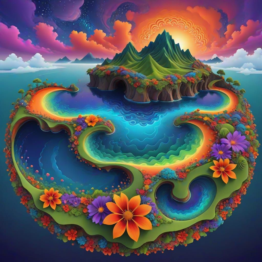 Psychedelic Island Mandala in Vivid Colors