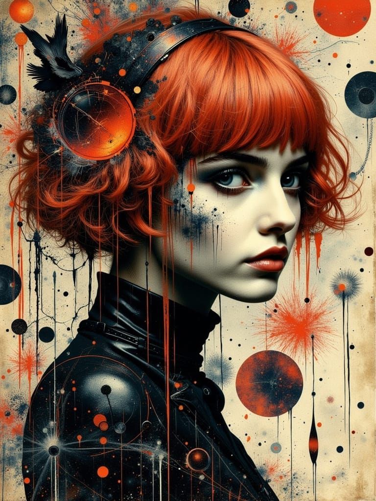 Gothic Abstract Portrait of a Copper-Haired Woman