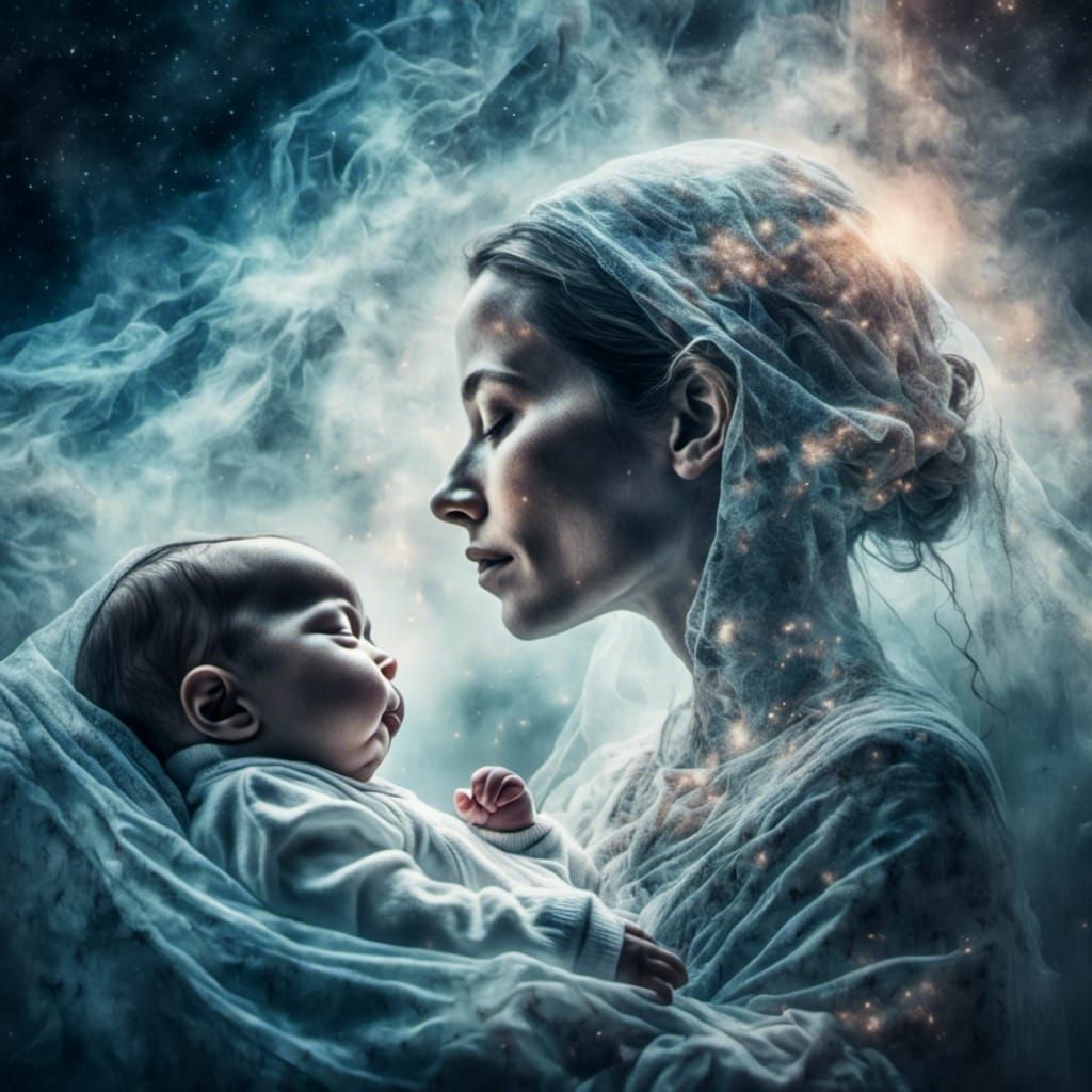 Cosmic Mother and Child: Double Exposure Art