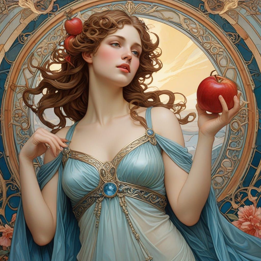 Aphrodite Holds Apple in Art Nouveau Style