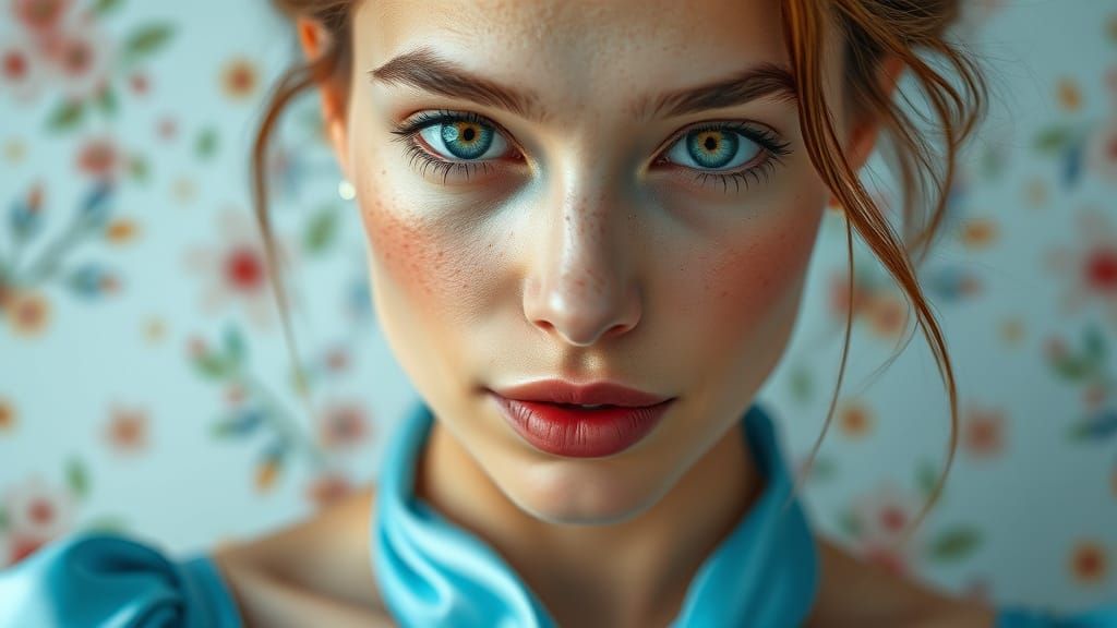 Elegant Woman in Blue Silk Dress Portrait