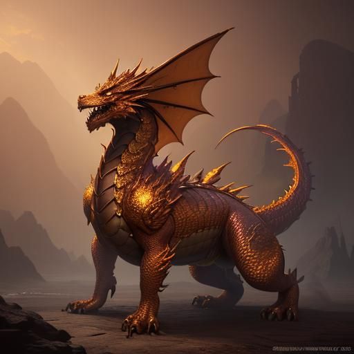 Golden Fire Dragon in Detailed Matte Painting