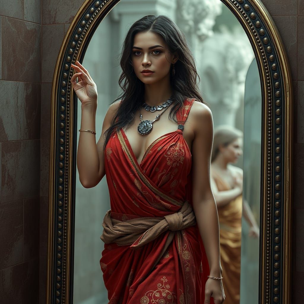 Greek Woman Steps from Mirror into Modern World