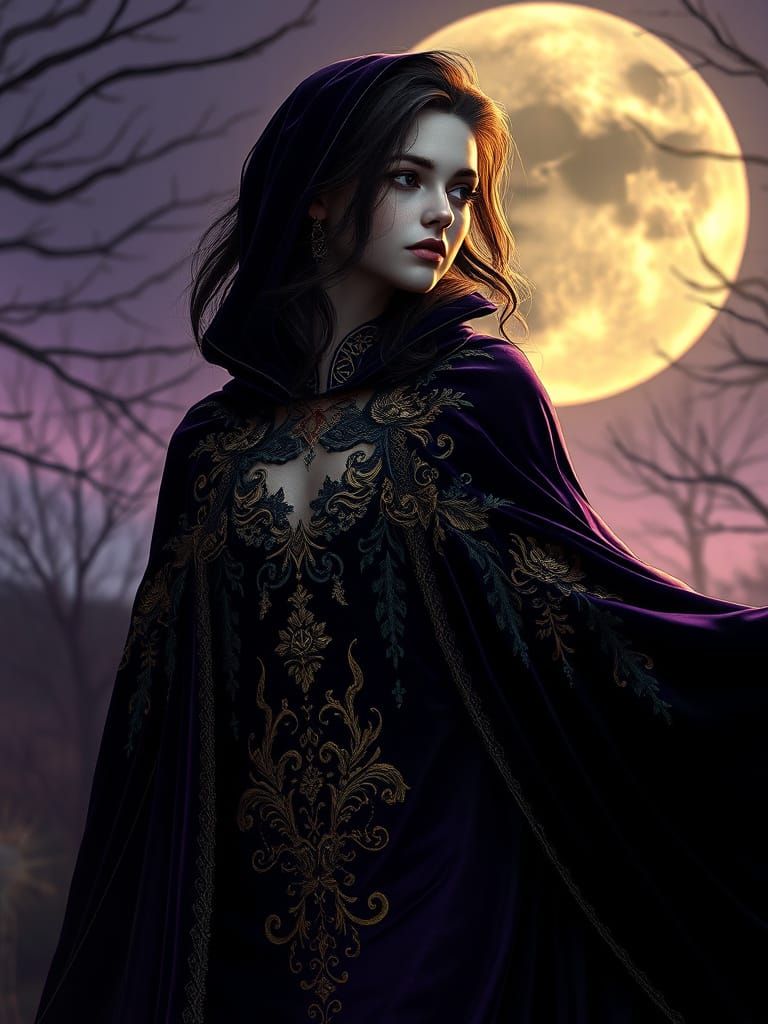 Vampire Woman in Moonlight, Dark Fantasy Style