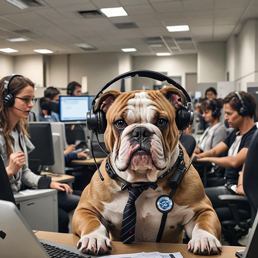 Warrior bulldog in a call center