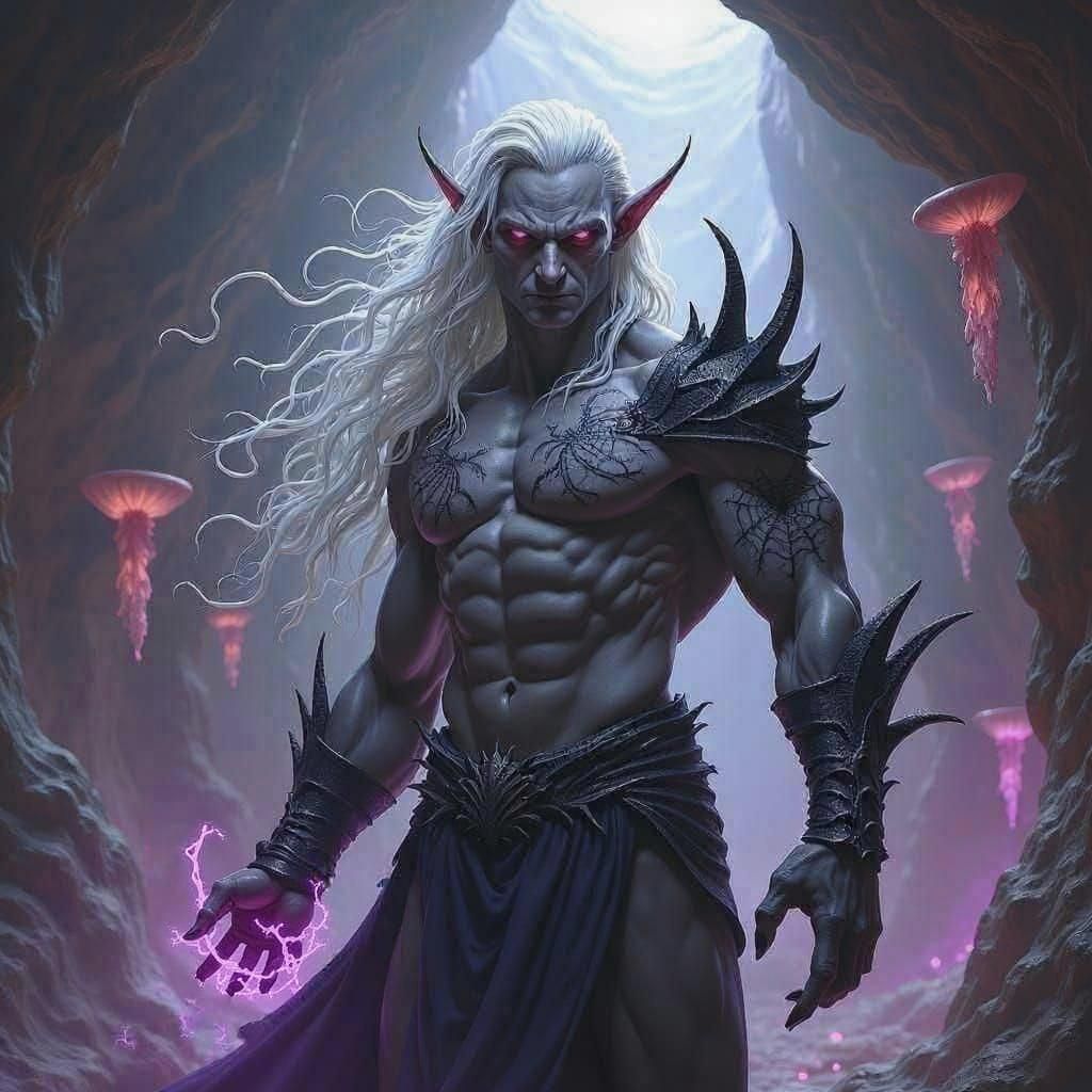 Dark Elf Casting Spell in Subterranean Tunnel