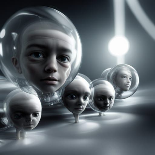 Alien Dolls in Soap Bubbles: 3D Digital Art