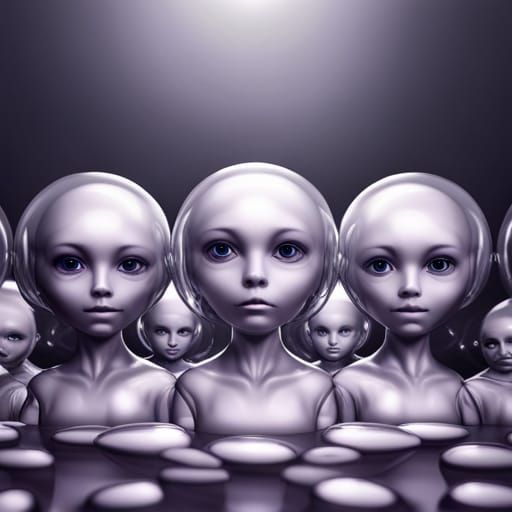 Alien Dolls in Soap Bubbles as 3D Digital Art