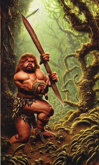 Furious Dwarf Barbarian in Enchanted Forest Portrait