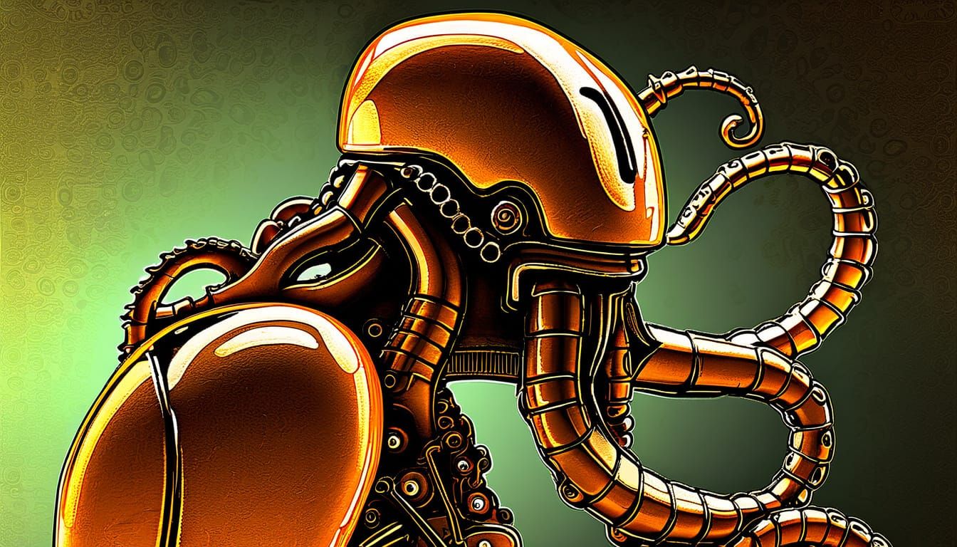 Steampunk Robot Octopus in Warm Copper Hues
