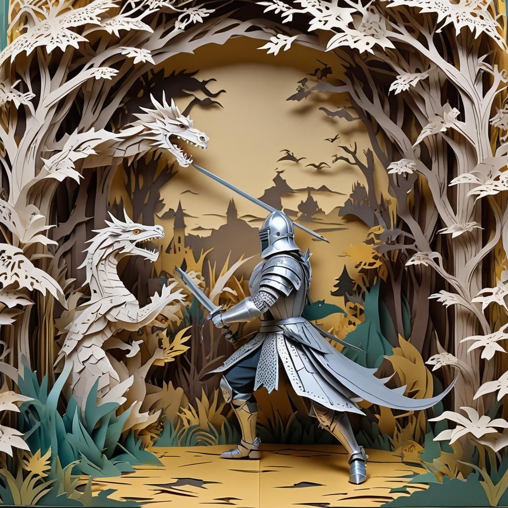 Knight and Dragon in Pop-Up Book Papercraft