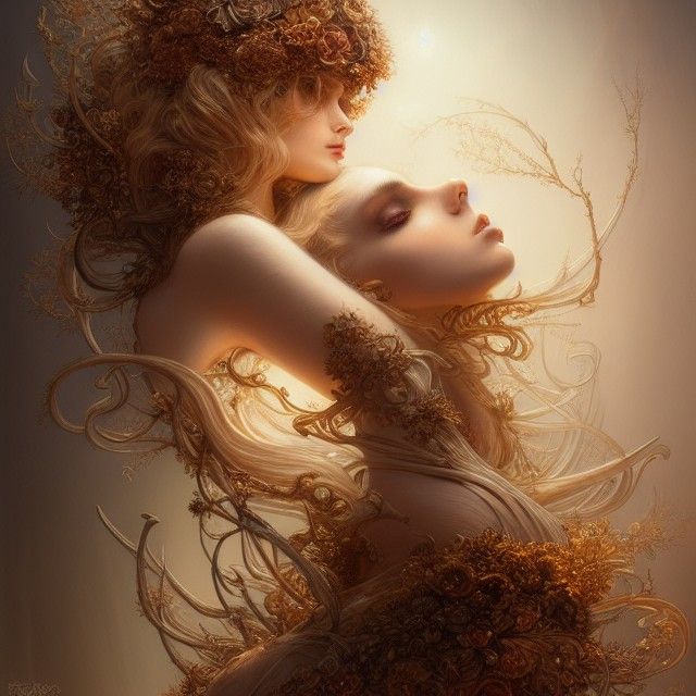 Reborn: Intricate Golden Rococo Digital Art