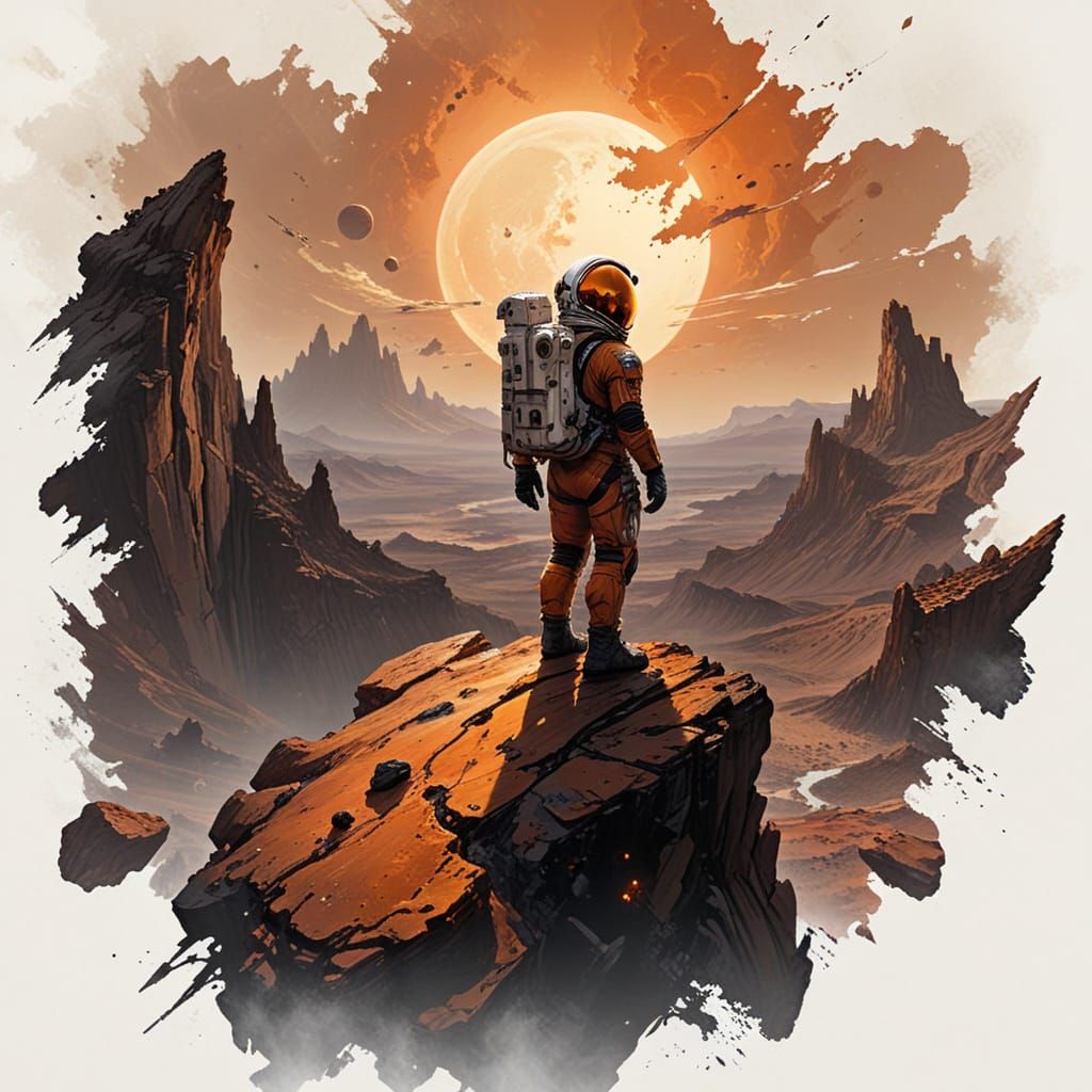 Astronaut's Solitary Vigil on the Edge of a Cosmic Wasteland