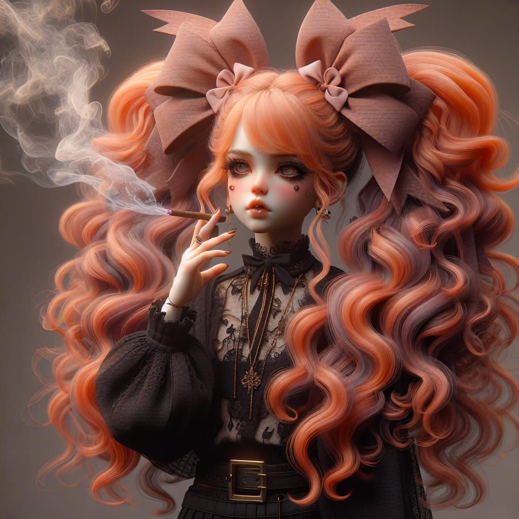 Doll in Fantasy Matte Painting with Cigarette
