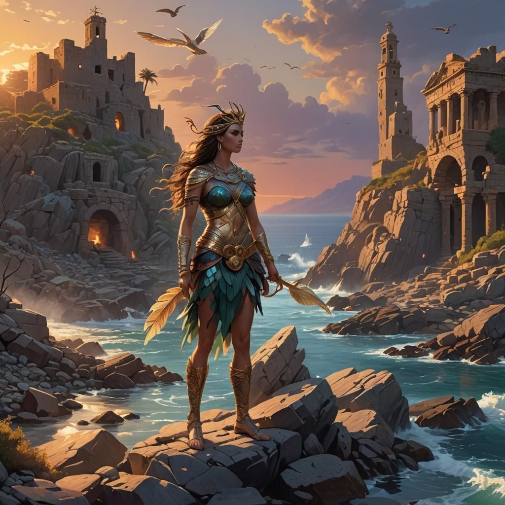 Ancient Greek Siren Goddess of the Mediterranean Sunset