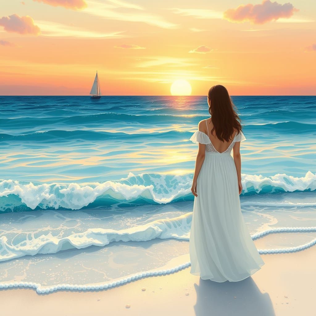 Ethereal Sunset Goddess on the Seaside