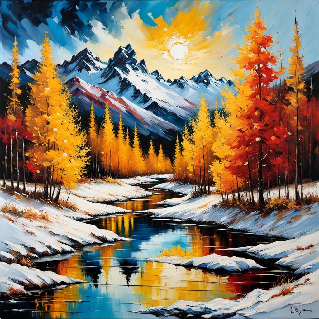 Winter Landscape Painting with Encaustic Textures