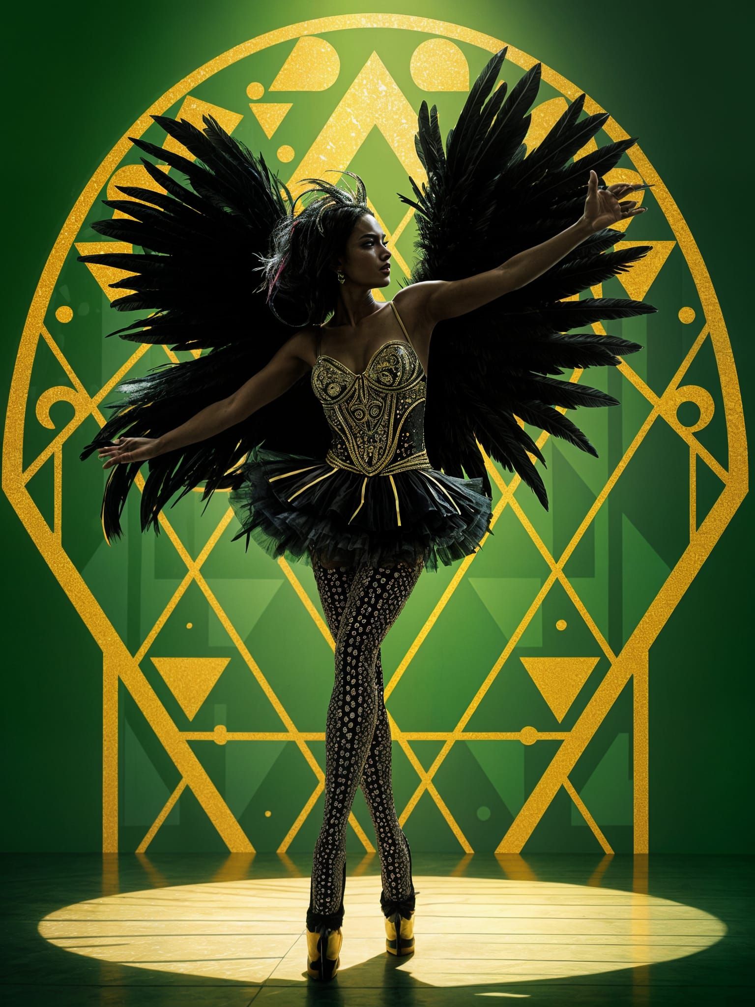 Geometric Showgirl Silhouette in Retro Pop Art Style