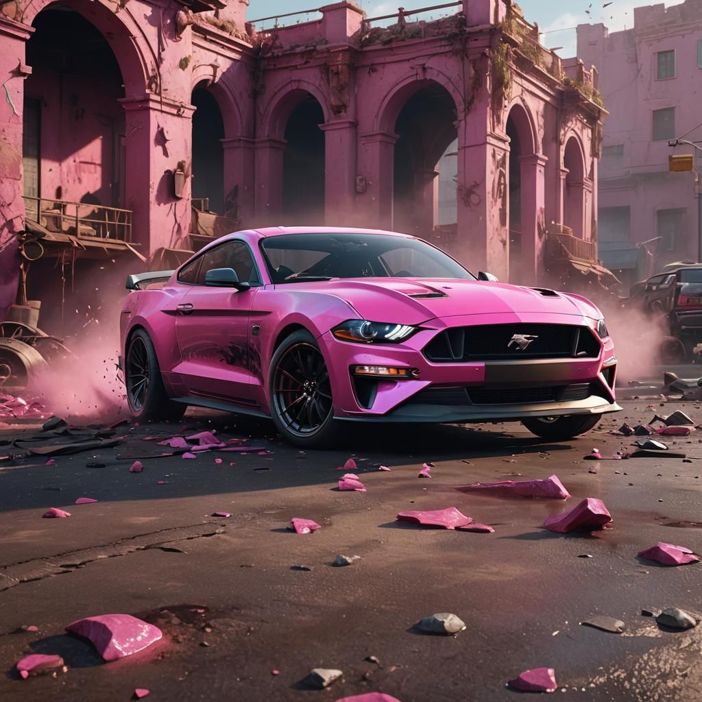 Pink Mustang Car in Detailed Matte Painting