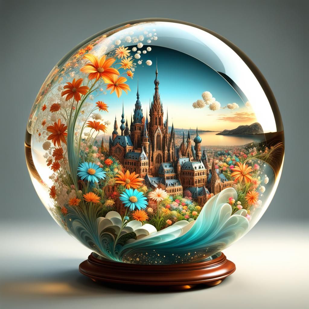 Flowers in Crystal Globe, Abstract Fractal Render