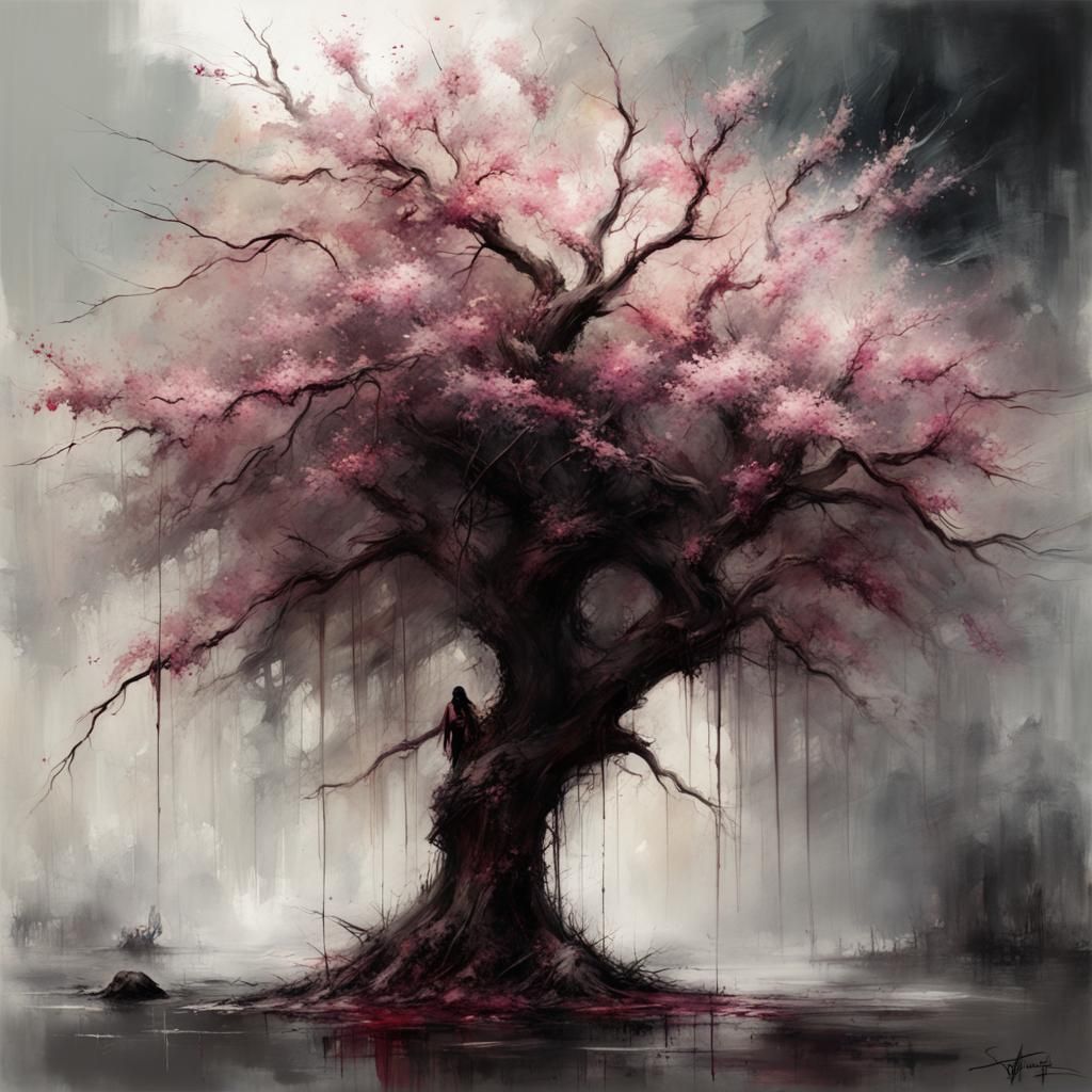 Sakura Plum Tree Concept Art in Oil on Canvas