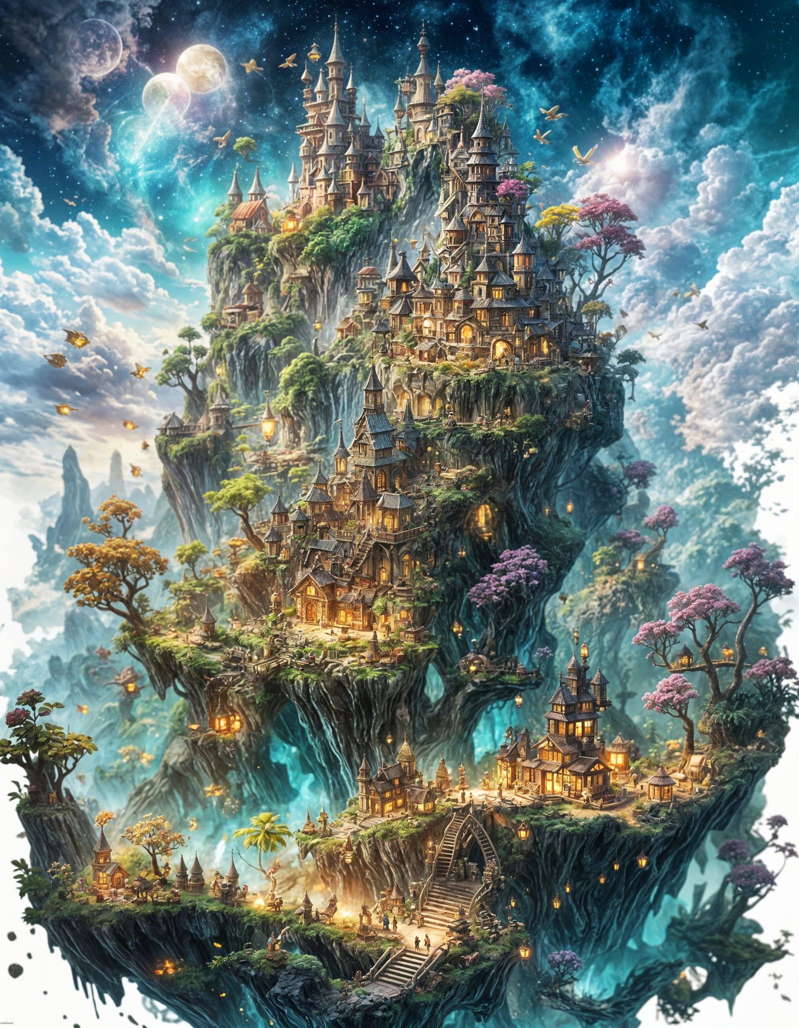 Dreamy Mansion on a Floating Island in the Clouds