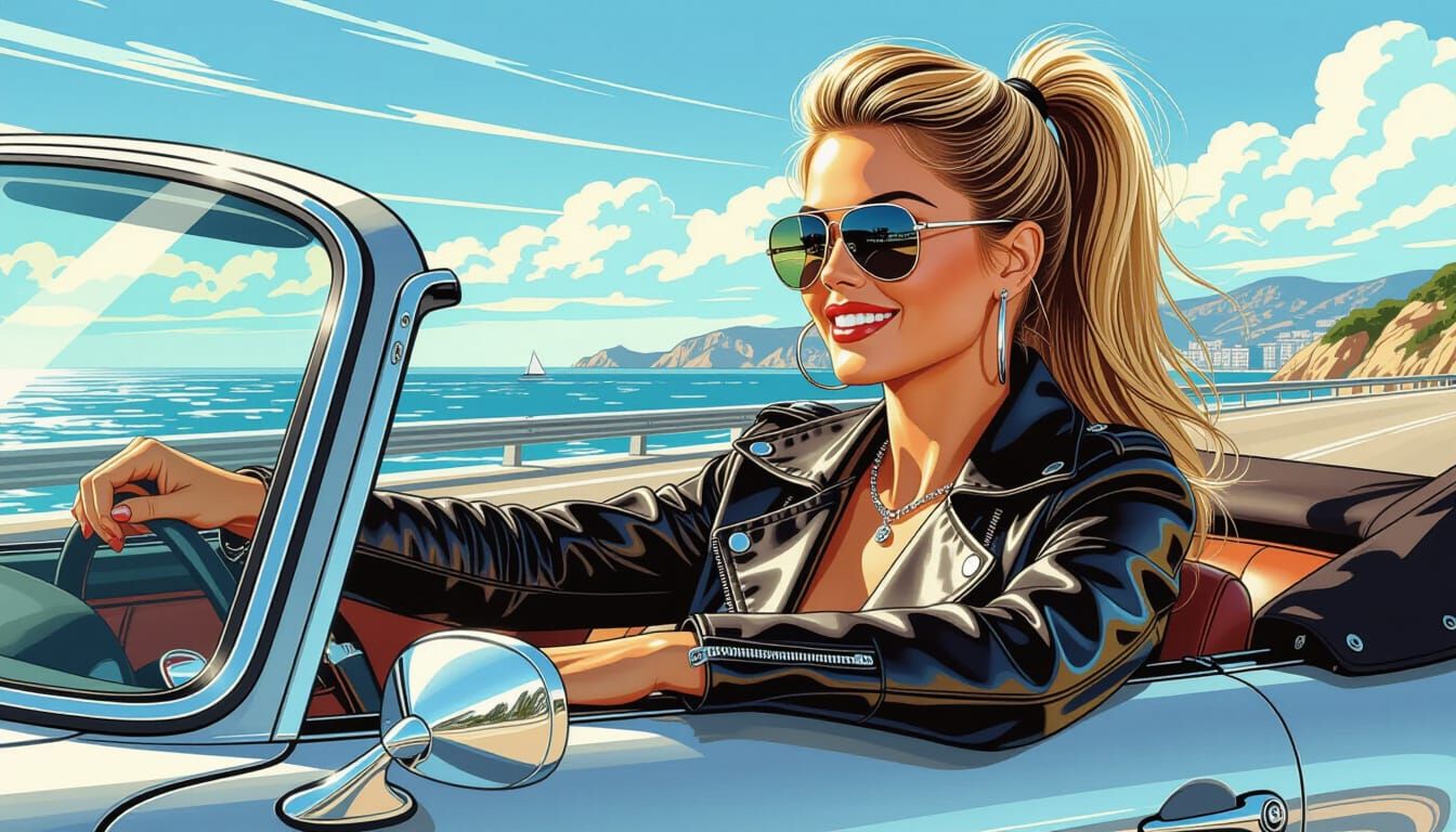 Fumetti Cover Art: Woman Drives Porsche by Sea