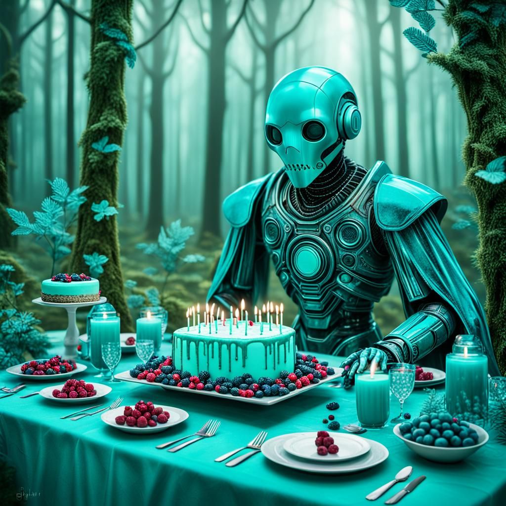 Turquoise Birthday Party in a Futuristic Forest