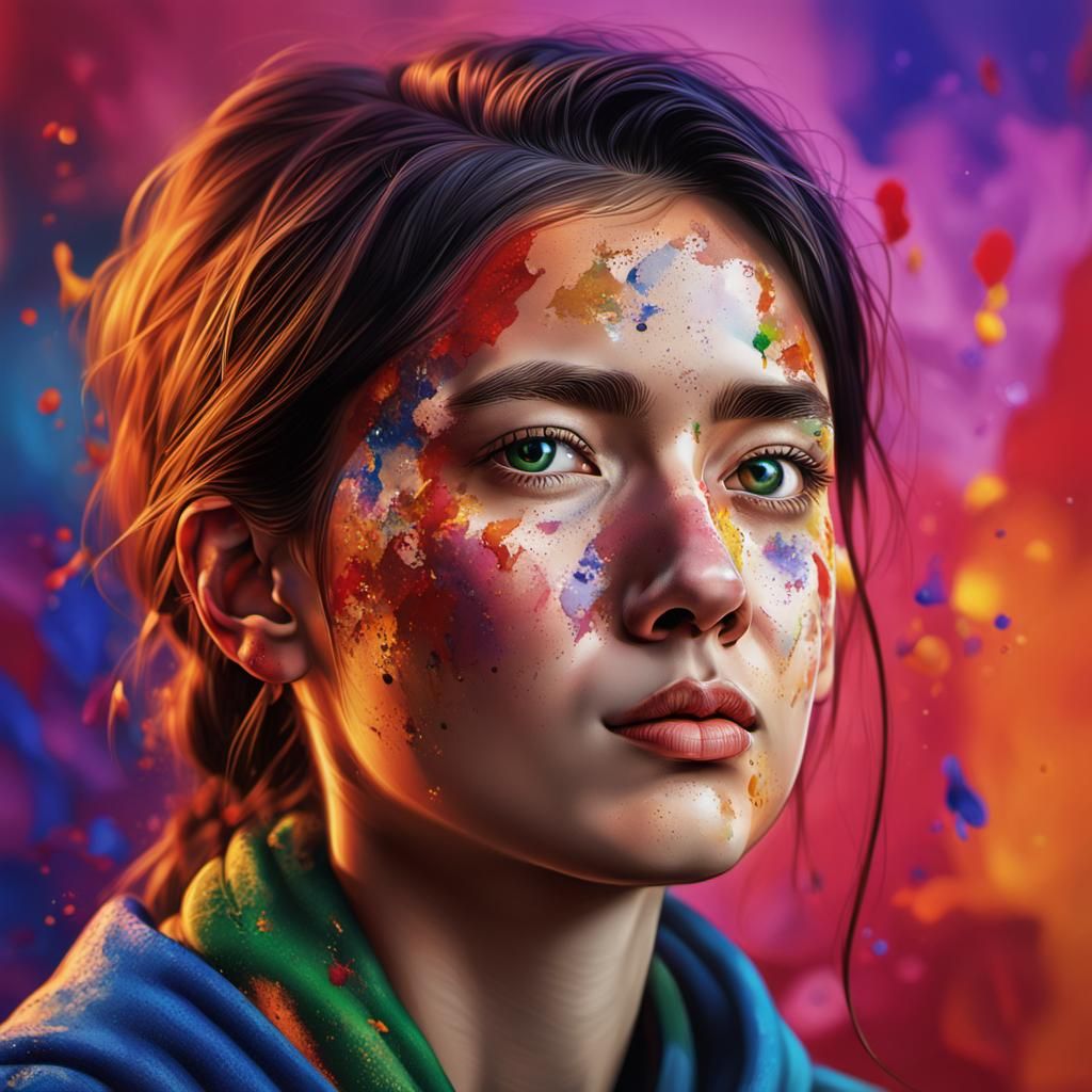 Hyperrealistic Portrait of European Woman in Splash Art Styl...