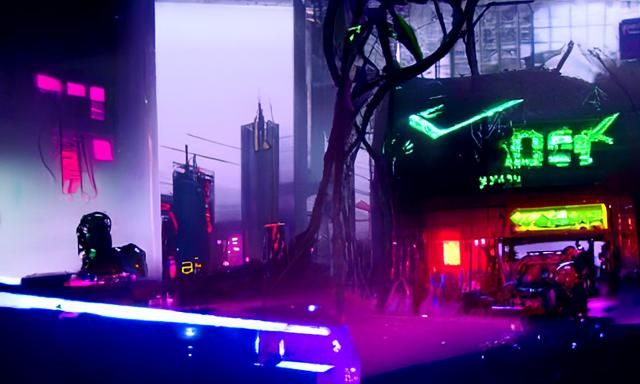 Cyberpunk Forest City 2099 Neon Bladerunner