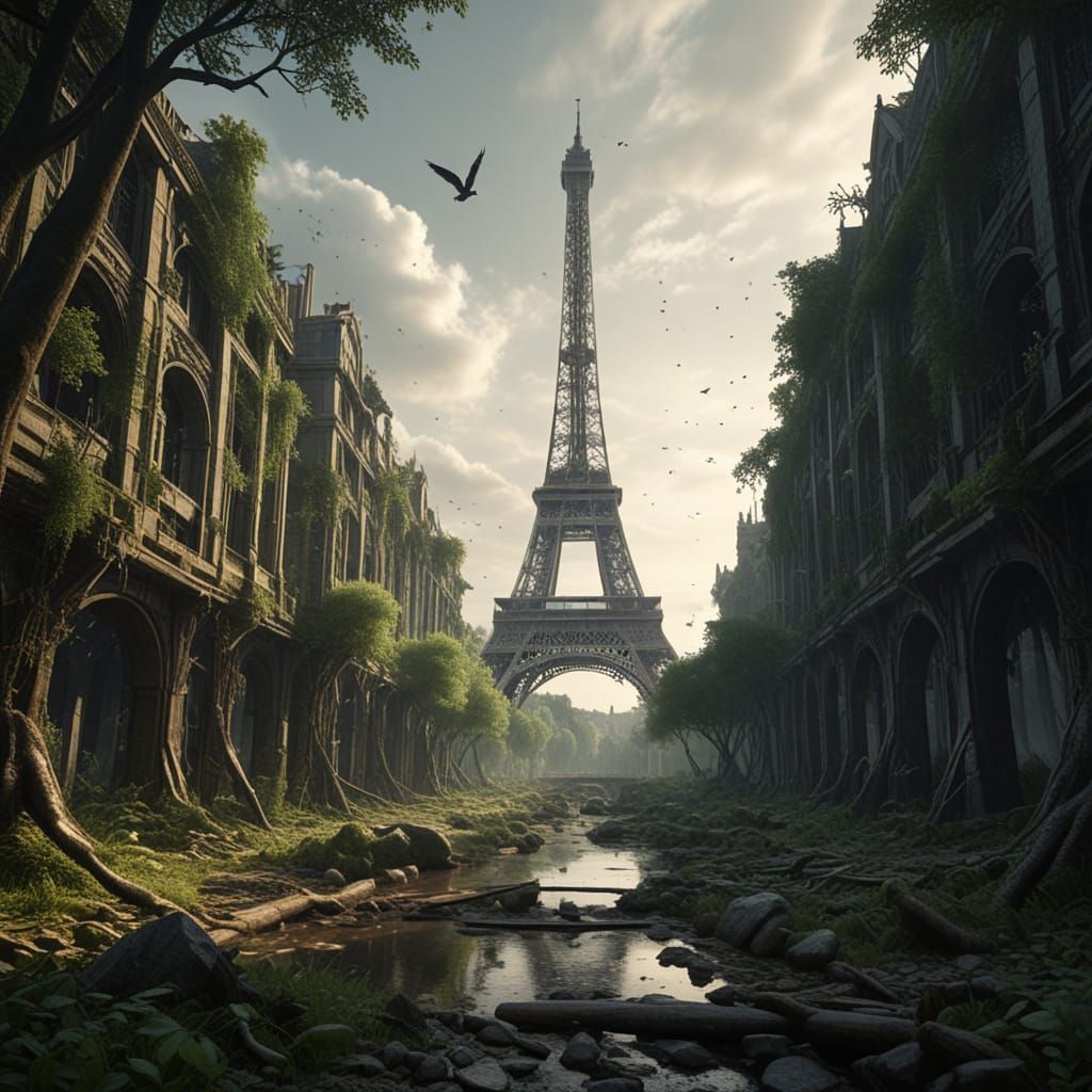 Eerie Post-Human Paris Forest Ruins