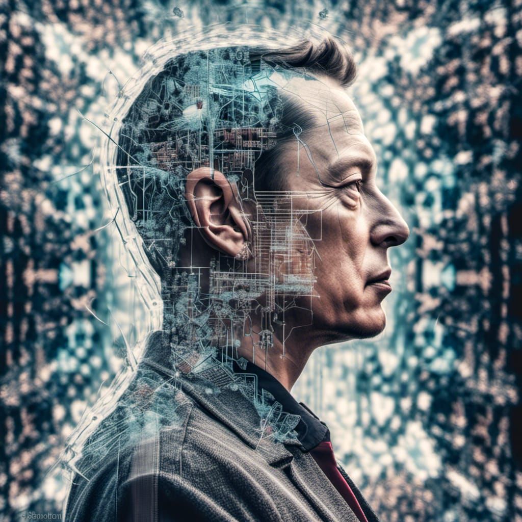 Elon Musk Double Exposure Portrait: Science and Tesla