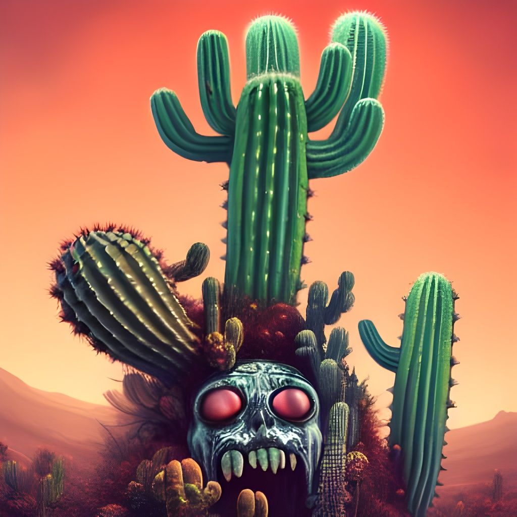 Detailed Parasitepunk Silver Cactus Cake Illustration