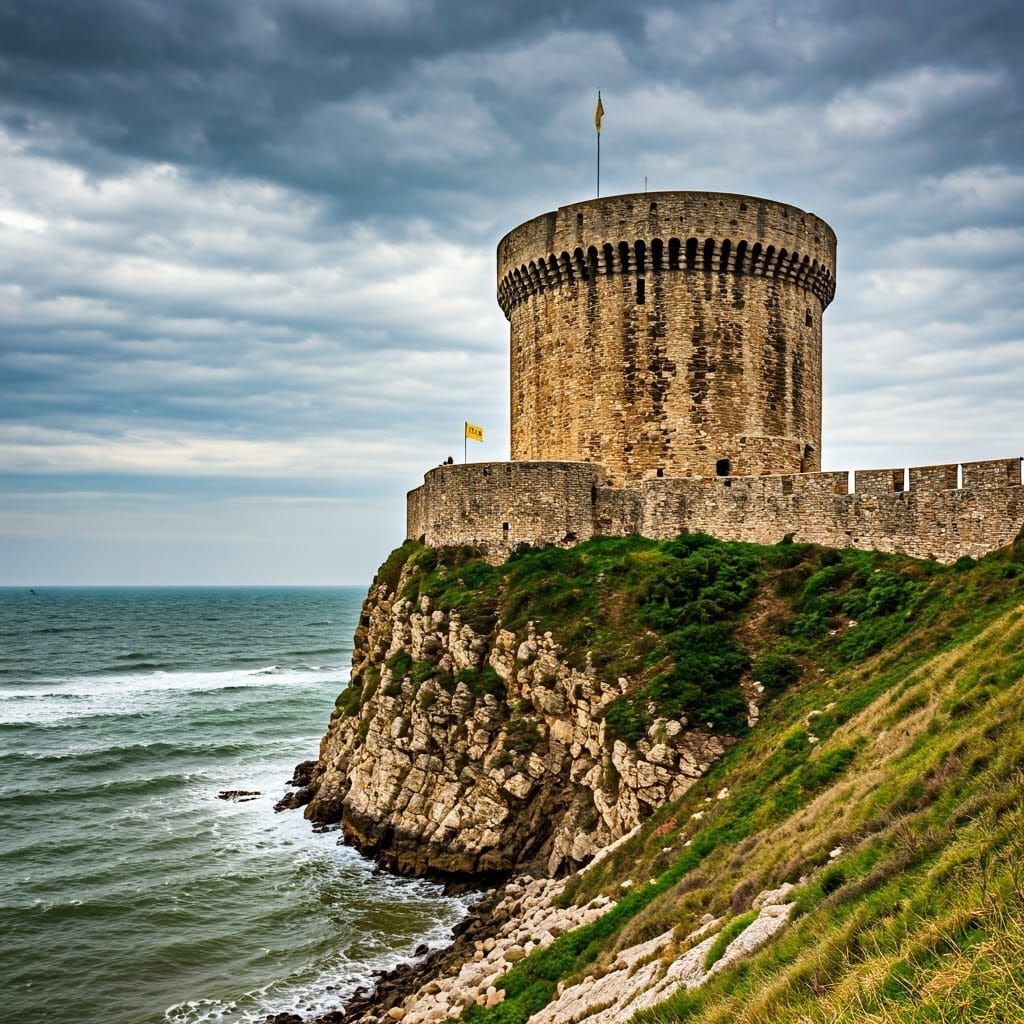 Medieval Castle Tower on Stormy Coast