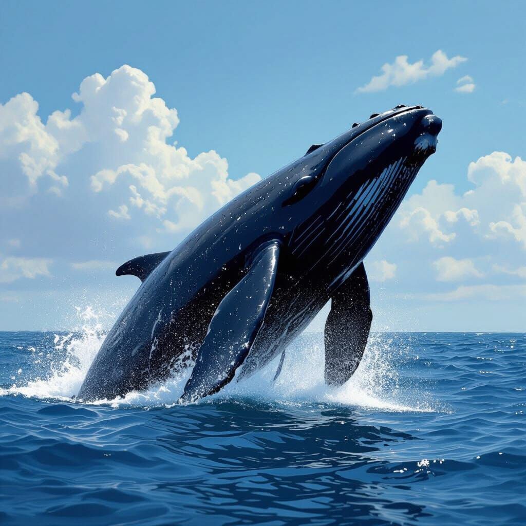 North Atlantic Right Whale Breaching in Wildlife Art Style