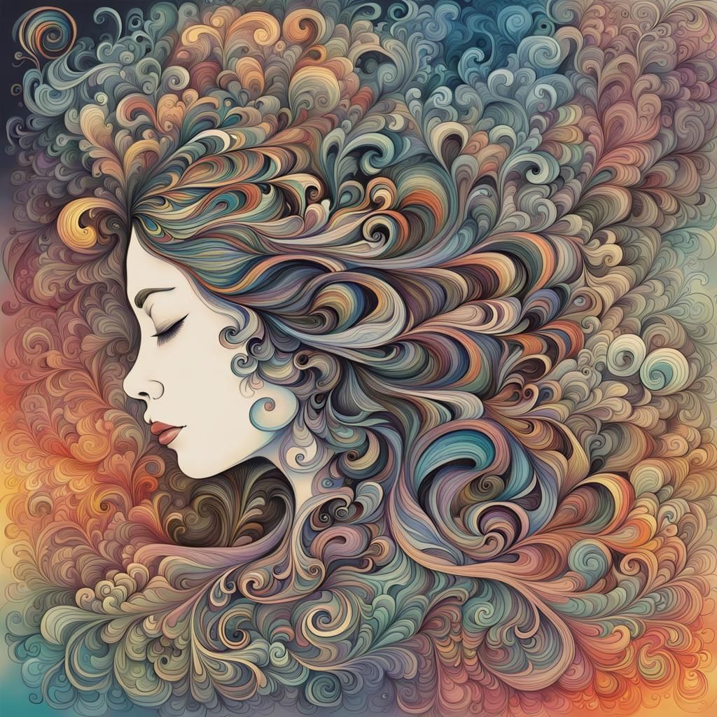 Dreamlike Woman Silhouette in Colorful Smoke