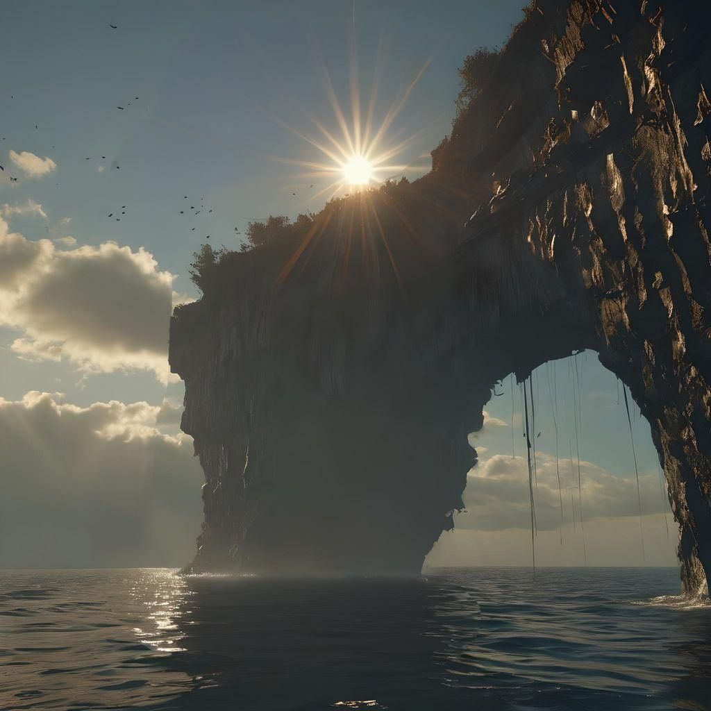 Sunlight Beam Through Ocean Hole in Surreal Style