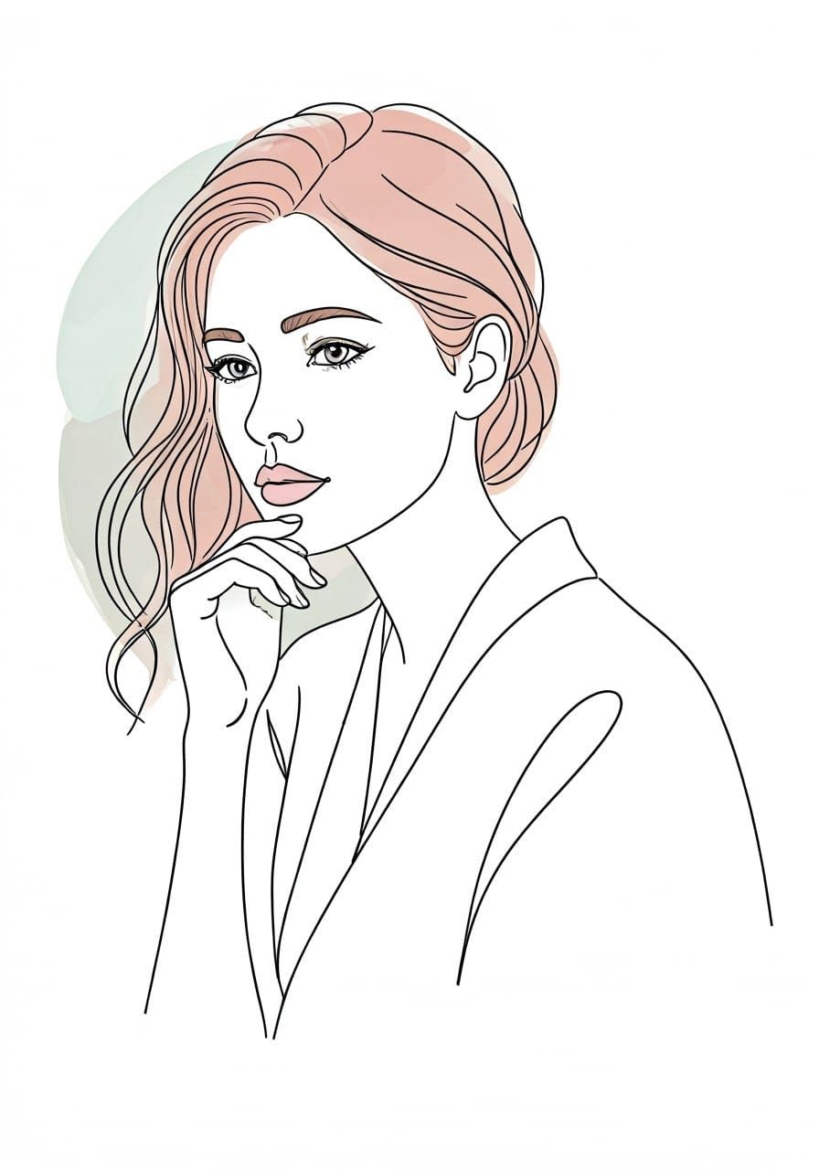 Elegant Line Art of a Contemplative Woman