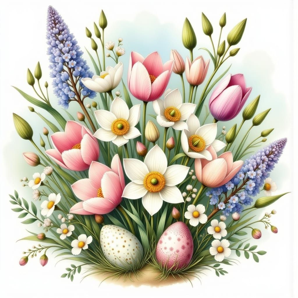 Vibrant Spring Bouquet in Whimsical Shabby Chic Style