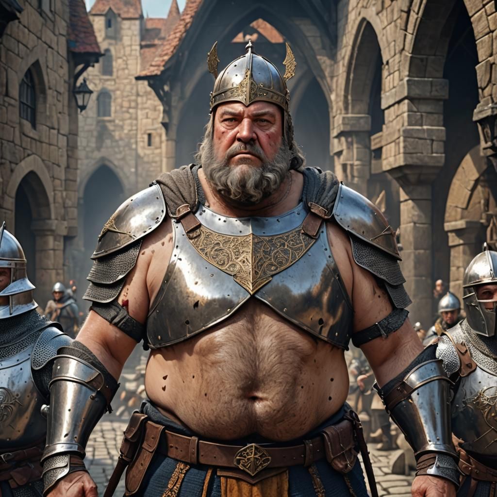 Hyperrealistic Fat Medieval Knight in Detailed Digital Paint...